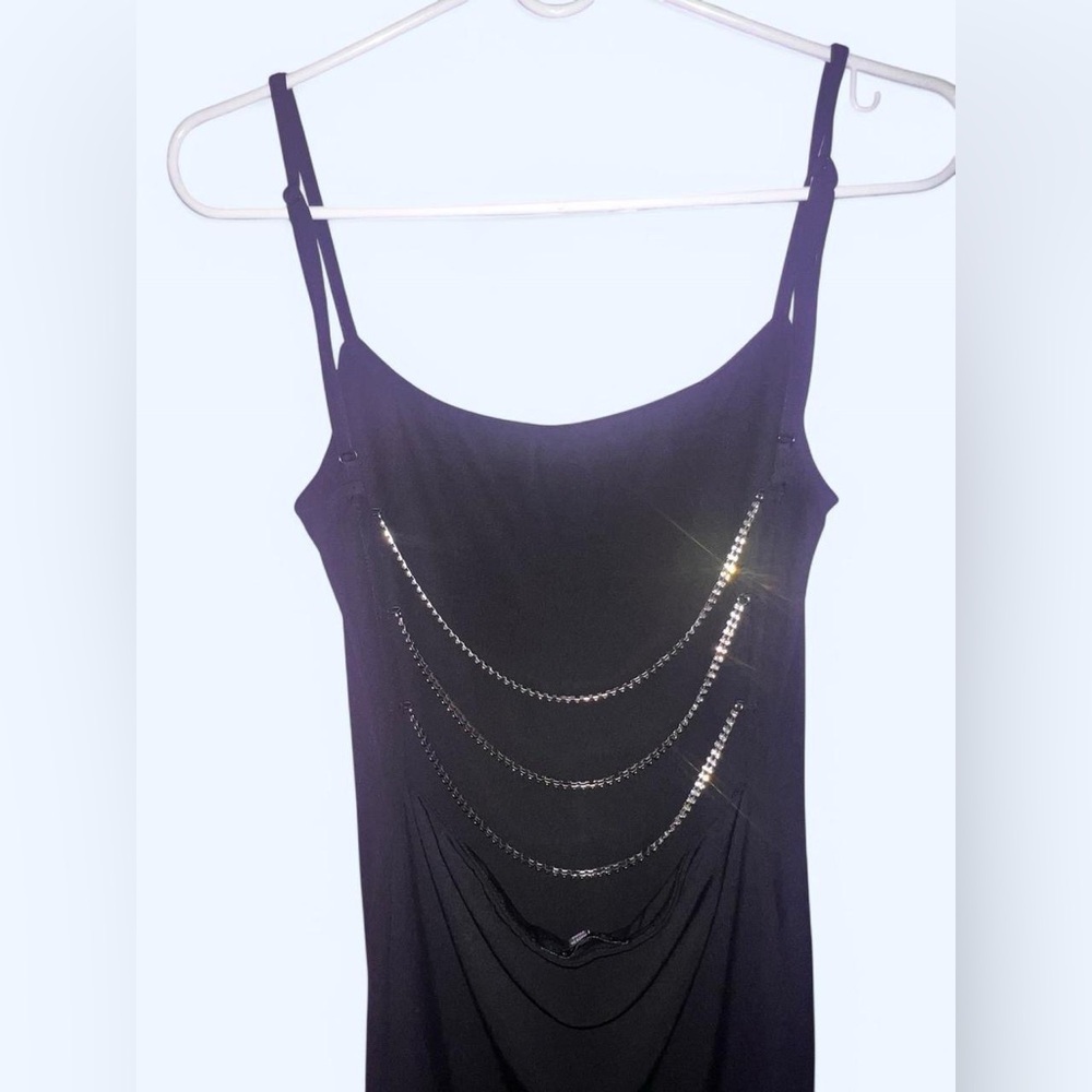 Backless black dress with silver chain detailing size medium